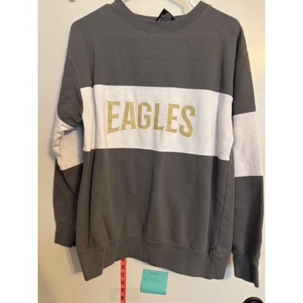 Eagles Sweatshirt M Grey White Stripe Crew Neck Pullover